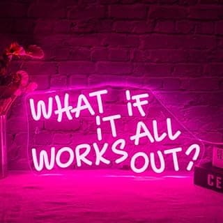 WLHOPE What If It All Works Out Sinal neon rosa para decoração de parede Luzes neon reguláveis LED para quarto, sala de estar, bar, festa, Natal, presente de aniversário