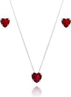 Le Bijoux Semi Joias - Conjunto de Joias Feminino: Colar e Brinco Coração Vermelho Corrente Veneziana 45cm 10mm