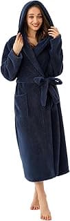 Roupão feminino com capuz longo de lã de pelúcia com bolsos para dormir P-2GG