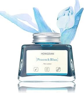 Hongdian Caneta-tinteiro engarrafada tinta azul pavão, frasco de tinta sem carbono de 60 ml, tinta de caligrafia artística