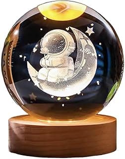 Luminária Abajur Mesa Bola de Cristal Luz LED 3d Decorativa Esfera Astronauta Sistema Solar Saturno (Lua)