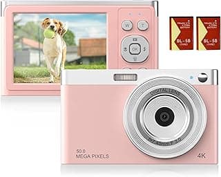 Câmera Digital Compacta 4K Filmadora de Vídeo 50MP 2,88 polegadas Tela IPS Foco Automático Zoom 16X Anti-vibração Flash embutido com 2 baterias Bolsa de transporte Alça de pulso