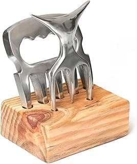 Kit Garra De Urso Garfo Tridente Alumínio Churrasco Com Suporte Madeira