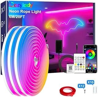 Cozylady Luzes De Corda Neon Led Rgb De 20 Pés Para Quarto, Luminária De Tira Led De 6 M Com Fita Adesiva Dupla Face, Aplicativo/Controle Remoto, Luzes Diy À Prova D'Água Decoram O Exterior E O Int