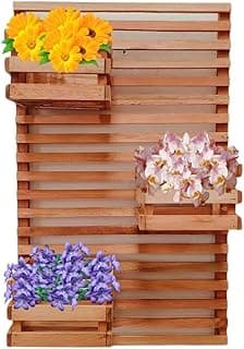 Jardim Vertical 60 x 40 Painel Madeira 3 Cachepots 18x20