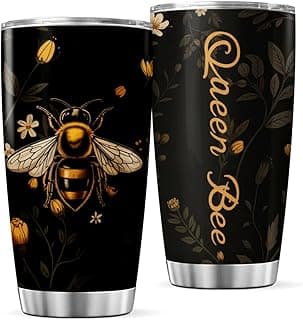 Copo de aço inoxidável Queen Bee Design floral de 590 ml para mulheres amantes da natureza, garrafa de bebida térmica para viagem ao ar livre, caneca de café quente isolada, chá gelado frio