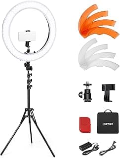 Neewer Kit de iluminação regulável de anel de LED SMD de 45,7 cm com suporte de luz de 199,9 cm, filtro e adaptador de sapata quente para estúdio fotográfico, iluminação LED, retrato, YouTube, TikTok,
