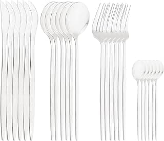 Conjunto de Talheres 24 Peças Aço Inoxidável – Acabamento Premium - Sofisticado e Luxuoso - Nas Cores Dourado e Prata (Prata)