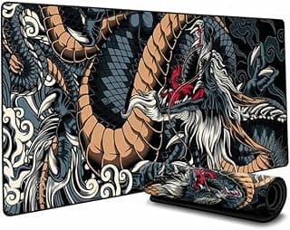 Mousepad Gamer Extra Grande 90x40 Profissional Speed Antiderrapante Base Emborrachada Confortável Macio Borda Costurada Premium - Dragão Azul