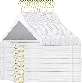 TOPIA HANGER Cabides de madeira pacote com 30, cabide de madeira branca com gancho de ouro giratório de 360°, barra de calças antiderrapantes e entalhes de ombro para camisola, jaqueta, calças,
