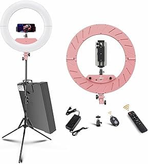 JJ JIANJIN Ring Light Kit:18"/45cm Outer 55W6700k Dimmable LED Light, Tripod Stand, Remote Controller,Box for Camera,Smartphone,YouTube,TikTok,Self-Portrait Shooting,CRI95,Pink…