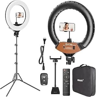Emart Anel de luz de 45,72 cm com suporte, anel de luzes LED grande ajustável 3200-5500K com área de iluminação ultra ampla para fotografia de câmera, vídeos do YouTube, maquiagem (Kit: suporte para telefone, controle remoto, tubo macio, etc.)