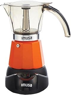 Imusa Máquina de café expresso elétrica de 3 a 6 xícaras com base destacável, laranja