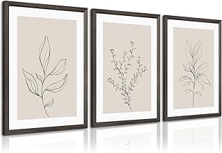 Arte de parede botânica decoração de parede neutra decoração de parede boho bege arte de parede em tela botânica minimalista, impressões neutras pôsteres bege arte boho para quarto 40 x 60 cm moldura