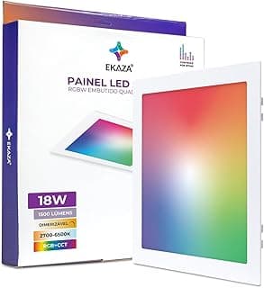 EKAZA Painel de LED Inteligente Wi-Fi e Bluetooth de Embutir Quadrado RGB + Dimmer, 18W, 1500L, 2700k-6500k, Compatível com Google Assistente e Amazon Alexa - EKHM-T2018EQ