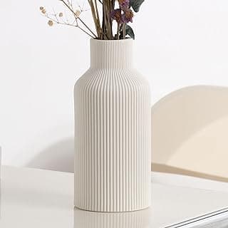 Vaso de flores de cerâmica branca, decoração de casa moderna minimalista, pequenos vasos de grama dos pampas para decoração, mesa, prateleira, cornija, decoração de entrada e centros de mesa (20 cm)