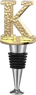 Miicol Rolha de vinho com letra inicial, metal martelado com monograma, para vinho, elegância encontra utilidade, amplamente usado em decoração de cozinha, bar, festa de casamento, acabamento dourado, letra (A a Z) K