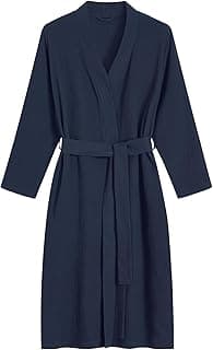 Roupão feminino de gaze de algodão leve e absorvente com bolsos