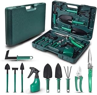 Kit de Ferramentas de Jardinagem 10 Peças Maleta - AMOVO Fox Garden - Metal - Verde - GARDEN_TOOL_SET
