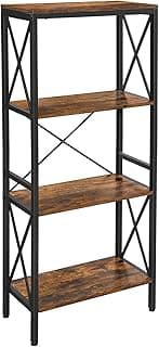 VASAGLE Estante de livros, prateleira de cozinha, prateleira de escada com 4 prateleiras abertas, moldura de aço estável, estilo industrial, marrom rústico + preto