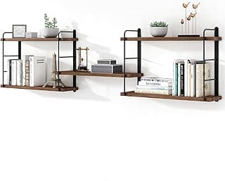 Estantes de livros montadas na parede, prateleiras flutuantes para parede, prateleiras de livros de madeira para quarto, sala de estar, fácil instalação (marrom, 127 cm L x 43 A)