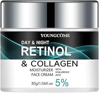 Tratamento de pele com Creme Facial Hidratante com Retinol e Colágeno, Dia e Noite, 5% Ácido Hialurônico, 30g