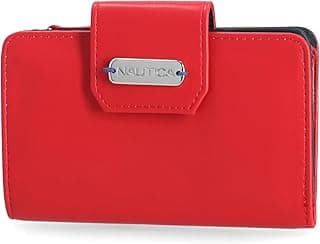 Carteira feminina de couro vegano com RFID, pequena bolsa para cartão de crédito com bolso para moedas com zíper e janela para identidade, Vermelho Fuego, Minimalista