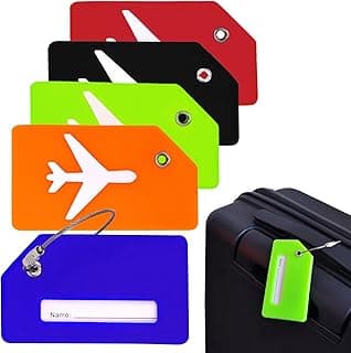Pacote com 5 etiquetas de bagagem de silicone com anel de aço inoxidável – Acessórios de viagem, multicoloridos, duráveis, à prova d'água, identificador de ponto rápido para malas, bolsas e