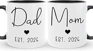Conjunto de canecas de café Mom Dad Est 2026, presente para pais novos e grávidas, presente para casal, anúncio de gravidez, presente de revelação de gênero, presente de parabéns do bebê