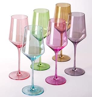 Conjunto de taças de vinho coloridas de 170 a 425 g de cristal soprado à mão com haste longa e borda fina, taças de vinho vermelhas/brancas, taças de vinho coloridas perfeitas para casamento