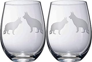 Conjunto de 2 copos de vinho para pastor alemão sem haste da The Wine Savant - Filhote e amante de cachorro para ele e para ela silhueta de cães - Presentes de vidro gravados para aniversário, casamento, presentes de bar em casa