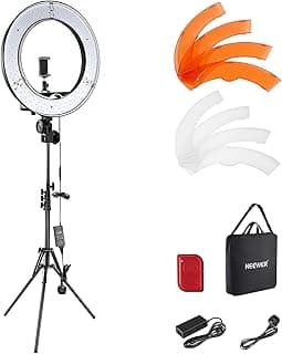 NEEWER Kit de luz de anel: Anel de luz LED regulável externo de 18"/45 cm 55 W 5600K, suporte de luz, bolsa de transporte para câmera, smartphone, YouTube, TikTok, foto de autorretrato, preto