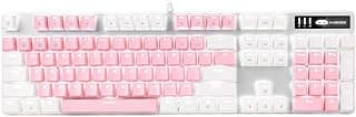 Teclado Mecânico de Jogo, 104 teclas Teclados Brancos com Luz de Fundo com Blue Switch & Um Conjunto Extra de Teclas, MageGee Teclado Mecânico com Fio para Jogadores de PC Portáteis (Branco e Rosa)