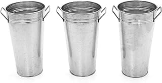 Conjunto Hosley de 3 vasos franceses galvanizados com alças de 22,86 cm, ideais para arranjos florais secos em casa para casamentos, presentes, spa, aromaterapia O5