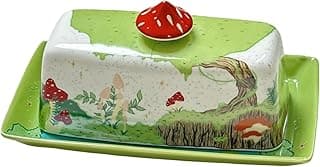 HAN SHENG Manteigueira De Cerâmica Com Tampa - Porta-Manteiga Hermético Com Design De Cogumelo, Ideal Para Bancada De Cozinha Rústica, Presente Para Decoração.