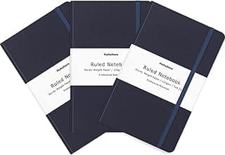 Pacote com 3 cadernos, caderno pautado, diário forrado com papel grosso premium, caderno de capa dura preto para escritório, casa, escola, negócios, anotações, diário, 12,7 x 8,63 cm (3, azul marinho)