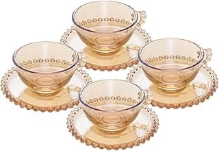 WOLFF - Conjunto de Xícaras e Pires de Cristal Pearl 180ml 4 Peças Âmbar - Mesa Posta - Itens Para Casa - Utensílios de Cozinha - Enxoval - Casamento - Decoração
