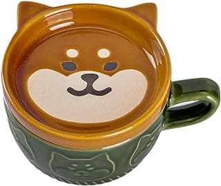 WHJY Canecas de cerâmica fofas para cães com tampa, caneca de café Kawaii com tampa, novidade japonesa presentes para amantes de gatos - 290 ml