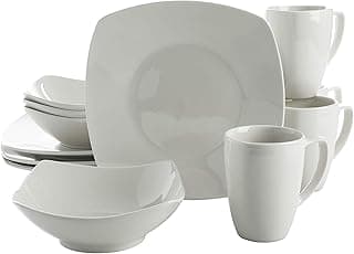 Gibson Home Conjunto de louça de porcelana Amelia Court, serviço para 4 (12 peças), branco (quadrado macio)