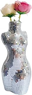 Vaso de corpo feminino, centros de mesa 18 cm prata feito à mão em forma de discoteca, vasos florais criativos para flores planta boho decoração de casa, 7,6 x 6 x 17,8 cm