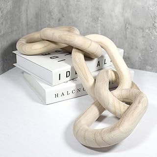 Conjunto de decoração de elos de corrente de madeira e guirlanda de contas - Corrente de madeira decorativa esculpida à mão, decoração de casa, casa de fazenda