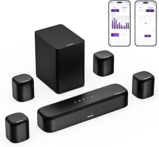 ULTIMEA Barra de som 7.1 canais com Dolby Atmos, sistema de som surround para TV com 4 alto-falantes surround, barra de som para Smart TV com controle de aplicativo, barra de som com subwoofer para