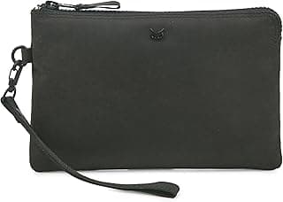 Carteira feminina de couro legítimo e clutch para chaves de celular e moedas com compartimentos para cartão de crédito, Cavalo maluco preto, Carteira clutch de pulso
