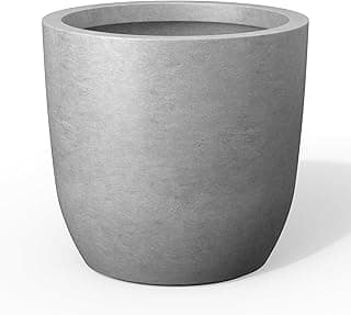 Kante Vaso de concreto redondo grande, vaso de plantas de estilo clássico de 42 cm de diâmetro com orifício de drenagem, ideal para casa, pátio, jardim, flores, árvores, cinza concreto