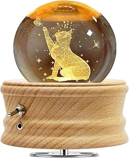 Caixa de música com bola de cristal 3D com luz LED de projeção e base de madeira giratória, presente para mulheres, aniversário, Natal, dia dos namorados, caixas de música para mulheres, mãe