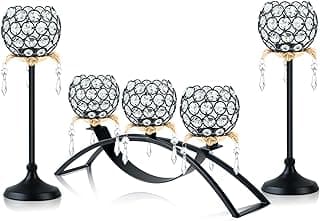 Conjunto de 3 castiçais de luz de chá de cristal dourado em forma de flor com tigela pendente de cristal suporte de vela de metal votivo para centros de mesa, decoração de casa de casamento