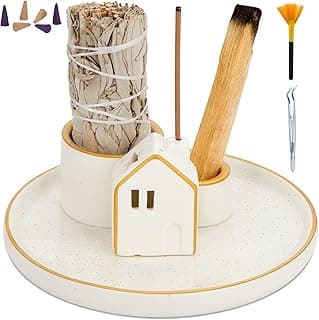 ZenBless Incenso 5 em 1 e suporte de vela para sálvia ardente, Palo Santo – Cones de cerâmica de 15 cm, bandeja apanhadora de cinzas para meditação, sala de ioga