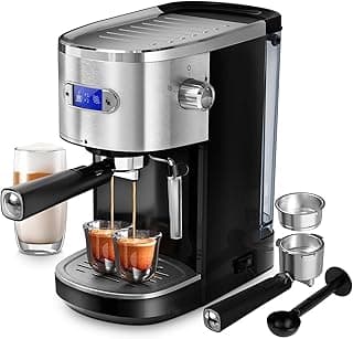 Xbeauty Máquina de café expresso 20 bar, máquina de café profissional semiautomática para cappuccino e latte com espumador de leite, varinha a vapor, visor LCD, tanque de água removível de 1,275 g