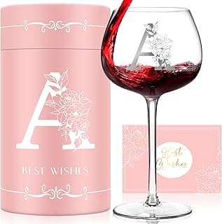Presentes personalizados para mulheres, monograma A-Z taça de vinho presentes personalizados, presentes exclusivos de aniversário e Natal para mulheres, presentes iniciais de taças de vinho para ela