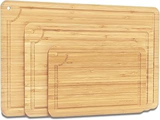 Skovtree Conjunto de 3 tábuas de corte de bambu, tábua de corte para cozinha com alça, ranhura de suco, tábua de cortar carne, legumes, frutas